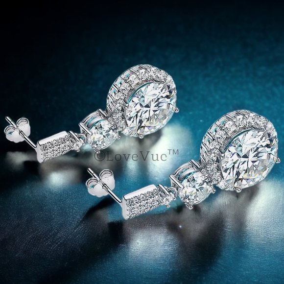 Certified 12ct. t.w. Diamond Brilliant Cut Halo Drop Earrings - Picture 6 of 16